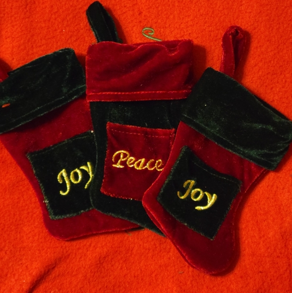 3 Mini Christmas Hanging Stockings, "Joy" & "Peace" - Picture 1 of 4